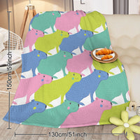 HKM-829203 Capybara Flannel Blanket - Soft and Lightweight Animal Print for Couch, Bed, or Nursery (75x100cm, 130x150cm)