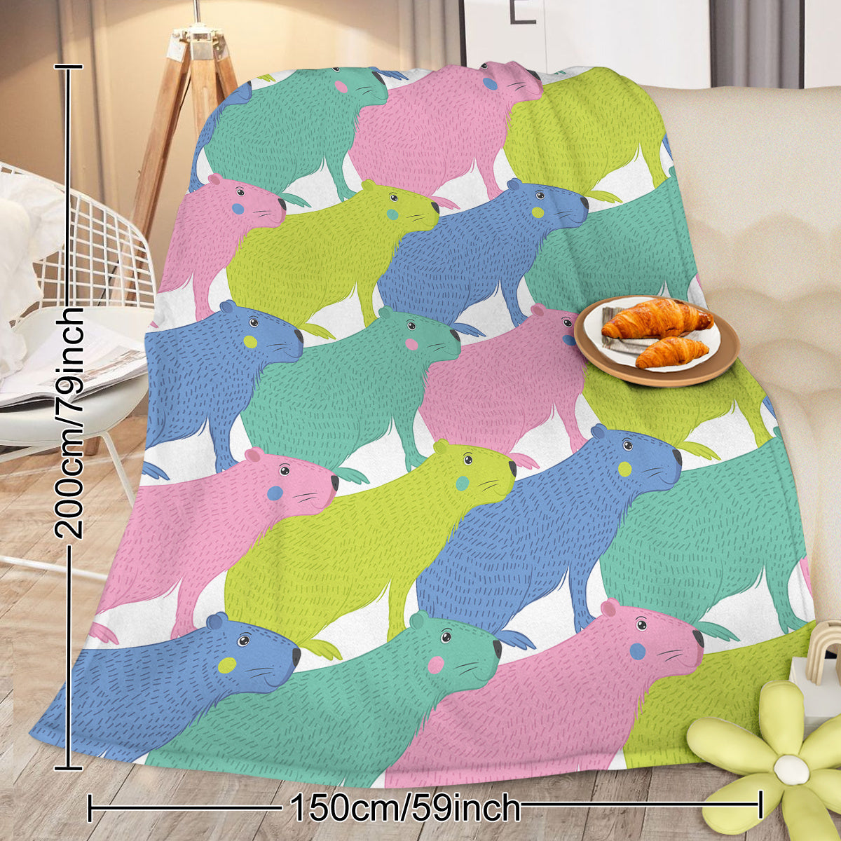 HKM-829203 Capybara Flannel Blanket - Soft and Lightweight Animal Print for Couch, Bed, or Nursery (75x100cm, 130x150cm)