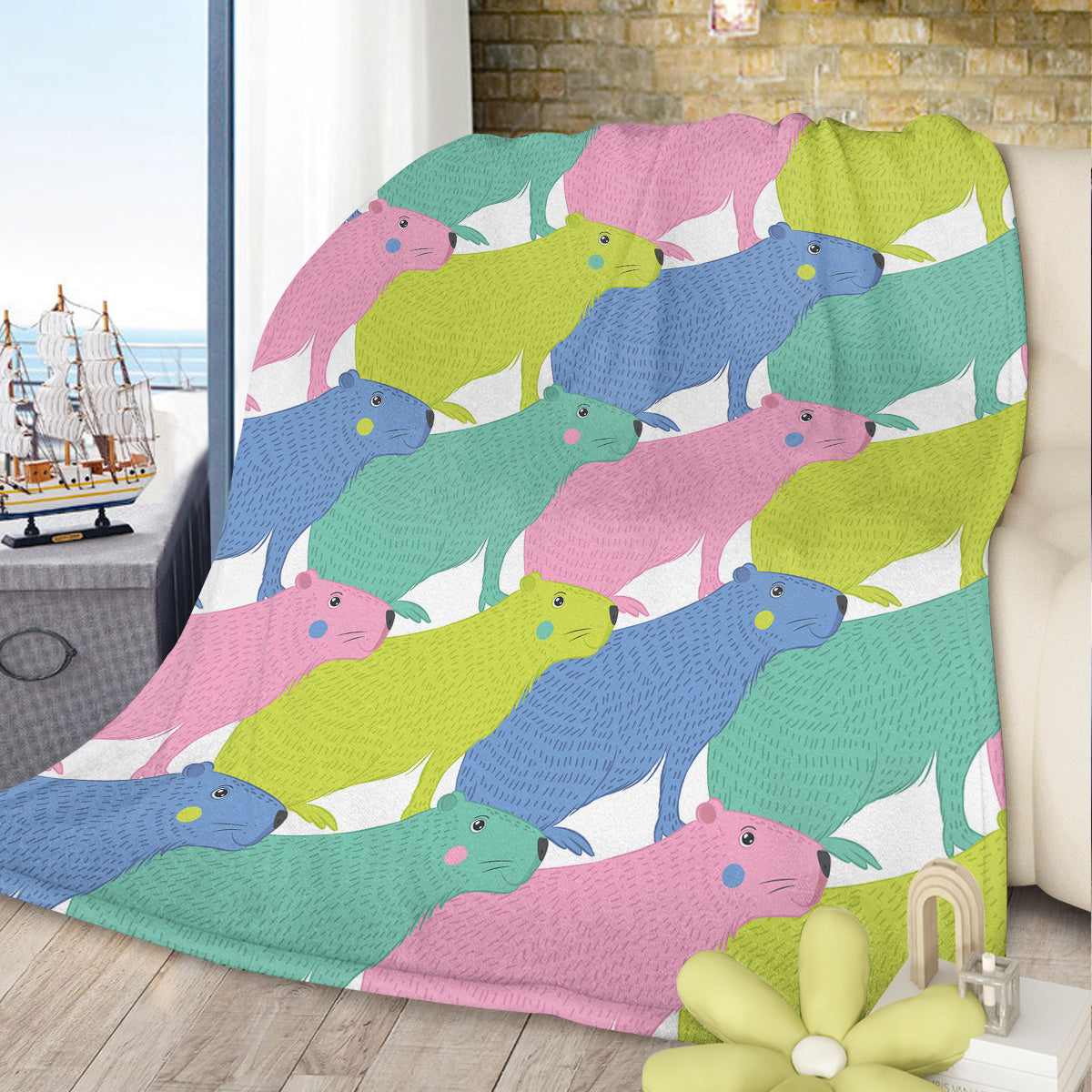 HKM-829203 Capybara Flannel Blanket - Soft and Lightweight Animal Print for Couch, Bed, or Nursery (75x100cm, 130x150cm)