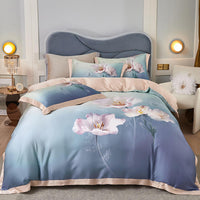 HKM-829203 Tencel Four-Piece Bedding Set with Floral Embroidery for 1.8m Beds