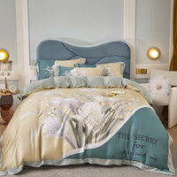 HKM-829203 Tencel Four-Piece Bedding Set with Floral Embroidery for 1.8m Beds