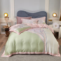 HKM-829203 Tencel Four-Piece Bedding Set with Floral Embroidery for 1.8m Beds