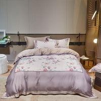 HKM-829203 Tencel Four-Piece Bedding Set with Floral Embroidery for 1.8m Beds