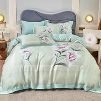 HKM-829203 Tencel Four-Piece Bedding Set with Floral Embroidery for 1.8m Beds