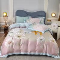 HKM-829203 Tencel Four-Piece Bedding Set with Floral Embroidery for 1.8m Beds