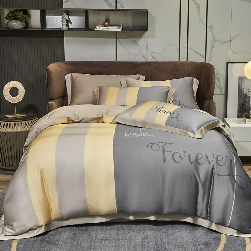 HKM-829203 Tencel Four-Piece Bedding Set with Floral Embroidery for 1.8m Beds