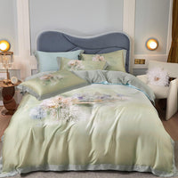 HKM-829203 Tencel Four-Piece Bedding Set with Floral Embroidery for 1.8m Beds