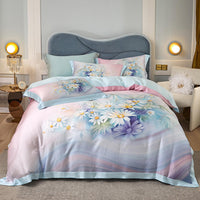 HKM-829203 Tencel Four-Piece Bedding Set with Floral Embroidery for 1.8m Beds