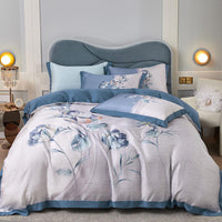 HKM-829203 Tencel Four-Piece Bedding Set with Floral Embroidery for 1.8m Beds