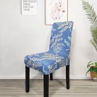 HKM-829267 High Elastic Blue Flower Patterned Chair Cover - Modern Polyester Decor for Home Use