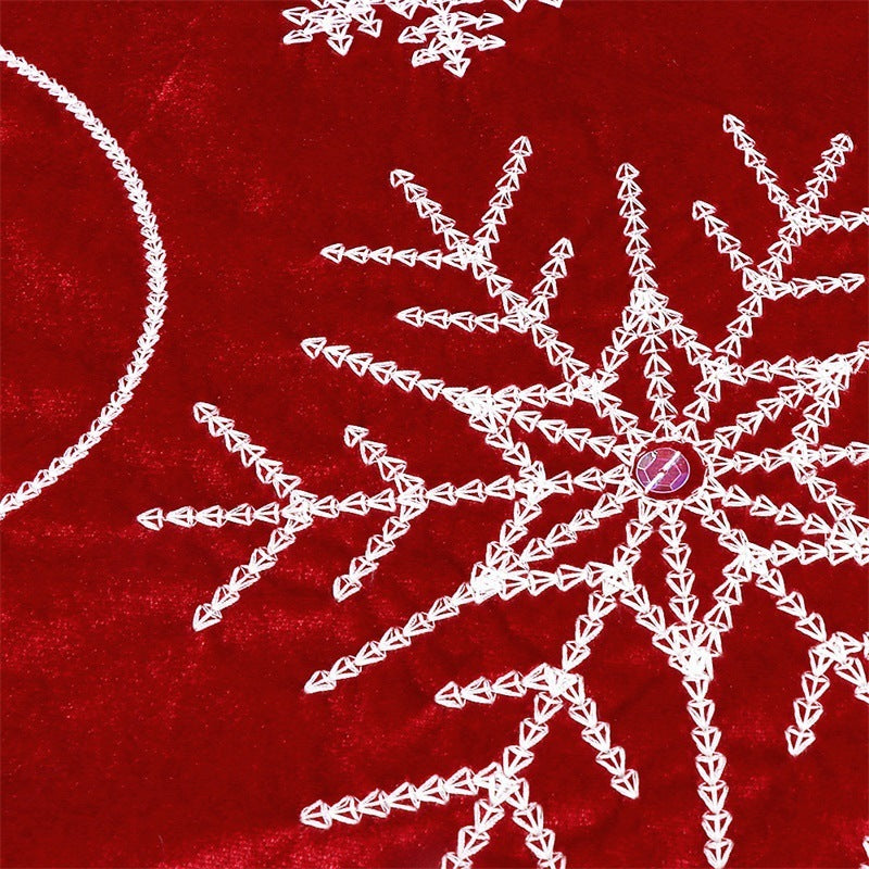 HKM-829331 Christmas Red Velvet 48-Inch Snowflake Tree Skirt with Embroidered Lace Trim