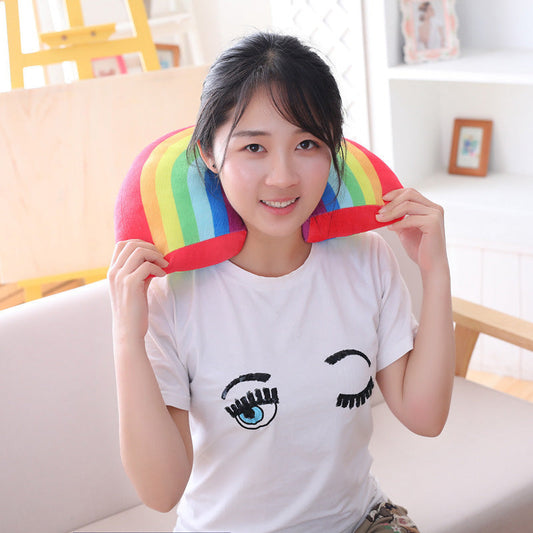 HKM-829331 Rainbow Plush Pillow Cushion for Children's Room – Soft PP Cotton Filling, 35cm Height, Available in Pink and Red