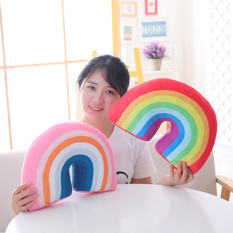 HKM-829331 Rainbow Plush Pillow Cushion for Children's Room – Soft PP Cotton Filling, 35cm Height, Available in Pink and Red