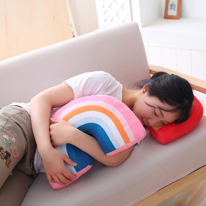 HKM-829331 Rainbow Plush Pillow Cushion for Children's Room – Soft PP Cotton Filling, 35cm Height, Available in Pink and Red