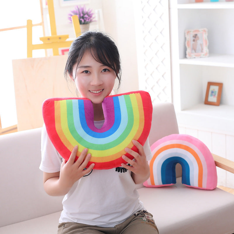 HKM-829331 Rainbow Plush Pillow Cushion for Children's Room – Soft PP Cotton Filling, 35cm Height, Available in Pink and Red