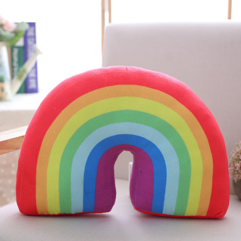 HKM-829331 Rainbow Plush Pillow Cushion for Children's Room – Soft PP Cotton Filling, 35cm Height, Available in Pink and Red