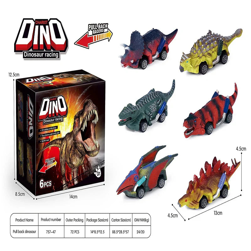 HKM-829459 Dinosaur Pull Back Toy Car - Mini Realistic Dino Inertial Vehicle for Kids