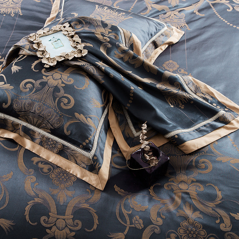 HKM-829523 Elegant Tencel Cotton Satin Jacquard Four-Piece Bedding Set