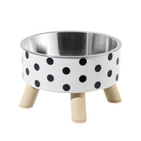 HKM-829715 Polka Dot Stainless Steel Pet Bowl with Four Legs - Large Diameter Cat Food Dish