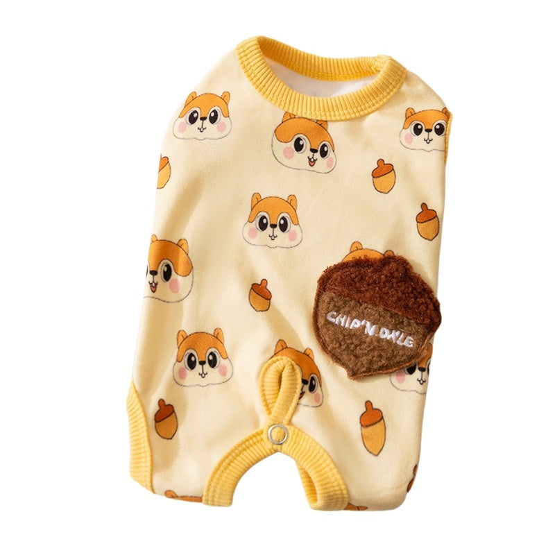 HKM-829843 Cozy Chipmunk-Themed Pet Onesie with Fuzzy Acorn Pocket for Small Dogs