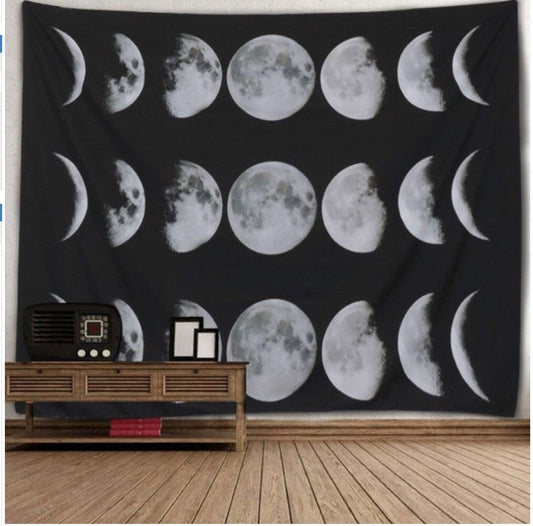 KTX-829907 Starry Universe Moon Hanging Decor - Ethnic Style Polyester Tapestry, Eclipse Design, 130x150cm & 148x200cm Sizes