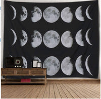 HKM-829907 Starry Universe Moon Hanging Decor - Ethnic Style Polyester Tapestry, Eclipse Design, 130x150cm & 148x200cm Sizes