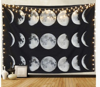 HKM-829907 Starry Universe Moon Hanging Decor - Ethnic Style Polyester Tapestry, Eclipse Design, 130x150cm & 148x200cm Sizes