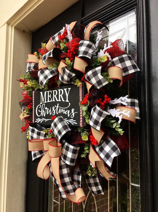 HKM-829971 Christmas Decorative Bow Garland - Cloth Craft in 25cm & 38cm Sizes