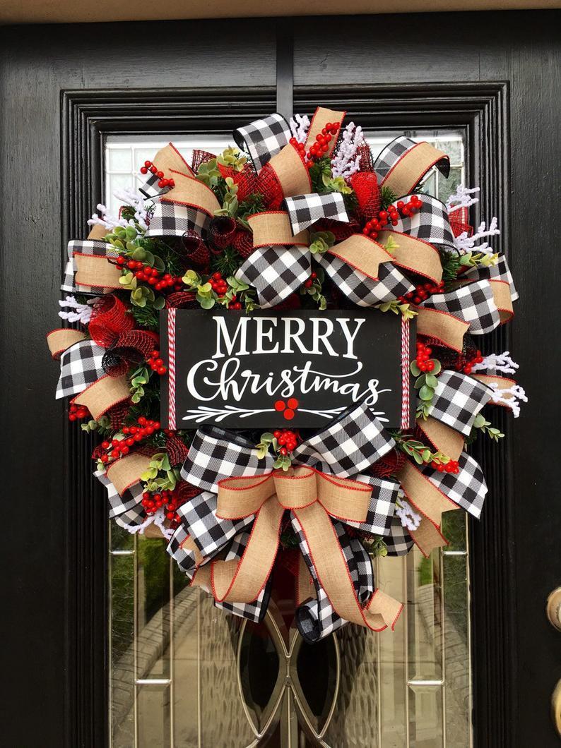 HKM-829971 Christmas Decorative Bow Garland - Cloth Craft in 25cm & 38cm Sizes