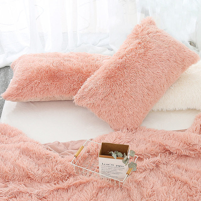 HKM-830035 Winter Warm Fluffy Long Plush and Velvet Pillow Case - 50x70cm Options Available
