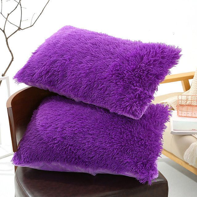 HKM-830035 Winter Warm Fluffy Long Plush and Velvet Pillow Case - 50x70cm Options Available