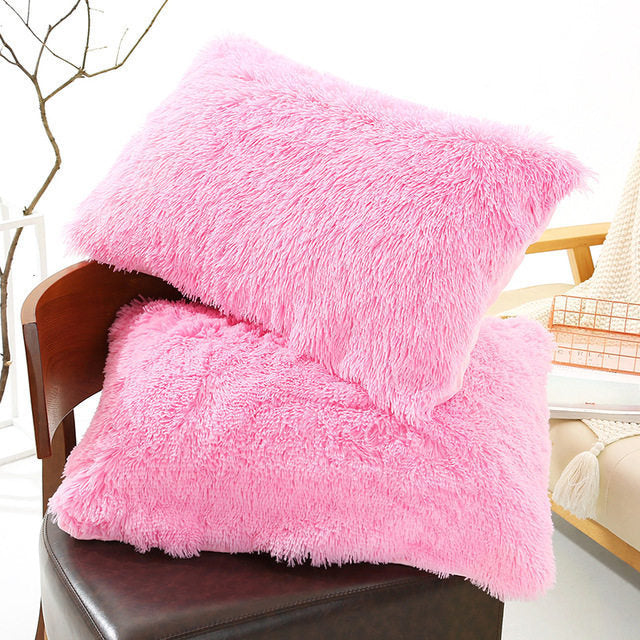 HKM-830035 Winter Warm Fluffy Long Plush and Velvet Pillow Case - 50x70cm Options Available