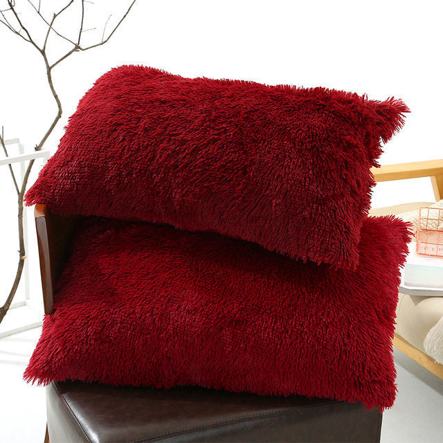 HKM-830035 Winter Warm Fluffy Long Plush and Velvet Pillow Case - 50x70cm Options Available