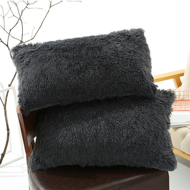 HKM-830035 Winter Warm Fluffy Long Plush and Velvet Pillow Case - 50x70cm Options Available
