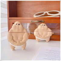 HKM-830099 Cute Fat Man Earphone Cover Compatible with iPhone Models - PVC Charging Case with Hook