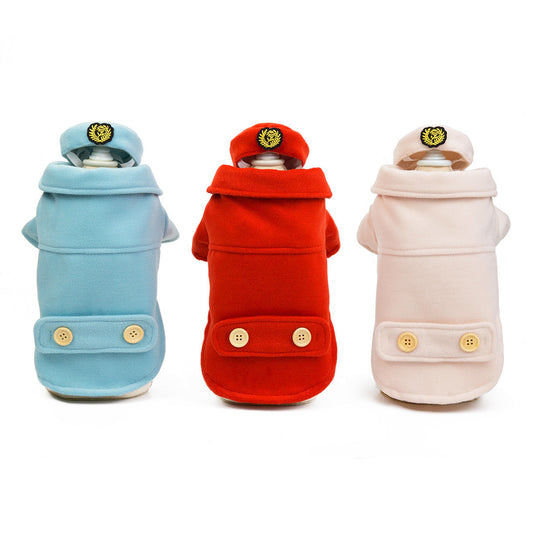 HKM-830227 Flight Attendant Inspired Dog Coat in Red, Khaki, and Blue - Cotton Fabric, Adjustable Sizes S to XXL