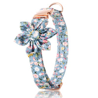HKM-830227 Flower Print Dog Collar with Rose Metal Buckle and Sunflower Design - All Seasons, Japanese Style