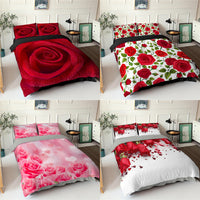 HKM-830355 Digital Printed Rose Flower Three-Piece Bedding Set with Pillowcases in Various Sizes