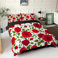 HKM-830355 Digital Printed Rose Flower Three-Piece Bedding Set with Pillowcases in Various Sizes