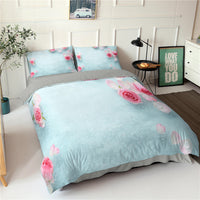HKM-830355 Digital Printed Rose Flower Three-Piece Bedding Set with Pillowcases in Various Sizes