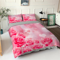 HKM-830355 Digital Printed Rose Flower Three-Piece Bedding Set with Pillowcases in Various Sizes