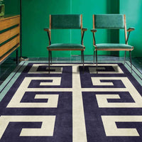 HKM-830419 Dark Blue Green Edge Geometric Rectangle Carpet for Living Room and Bedroom - Polyester 100%