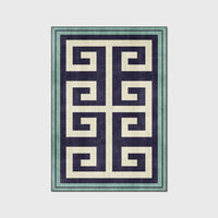 HKM-830419 Dark Blue Green Edge Geometric Rectangle Carpet for Living Room and Bedroom - Polyester 100%