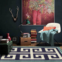 HKM-830419 Dark Blue Green Edge Geometric Rectangle Carpet for Living Room and Bedroom - Polyester 100%