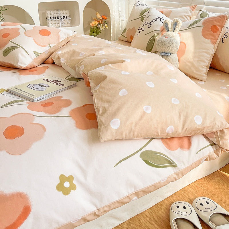 HKM-830675 Summer Washable Four-Piece Cotton Bed Set with Multiple Patterns for 1.5m and 1.8m Beds