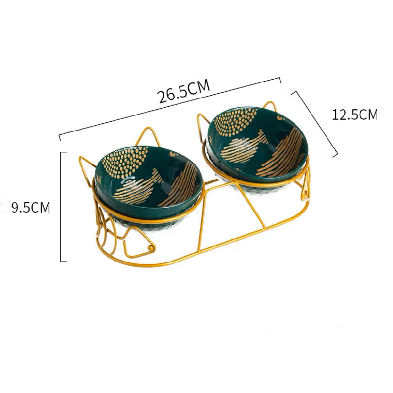 HKM-830867 Adorable Double Bowl with Cat Ear Design for Cats and Small to Medium Dogs