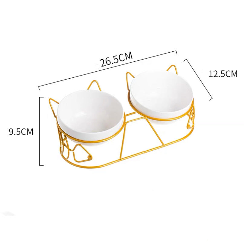 HKM-830867 Adorable Double Bowl with Cat Ear Design for Cats and Small to Medium Dogs