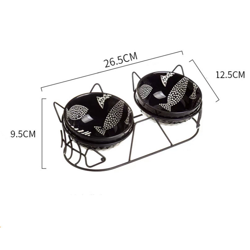 HKM-830867 Adorable Double Bowl with Cat Ear Design for Cats and Small to Medium Dogs
