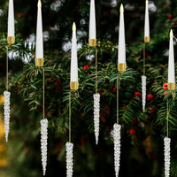 HKM-831123 LED Christmas Candle and Ornaments Set for Holiday Indoor Decorations, Includes Crystal Balls, Snowflakes, and Icicles