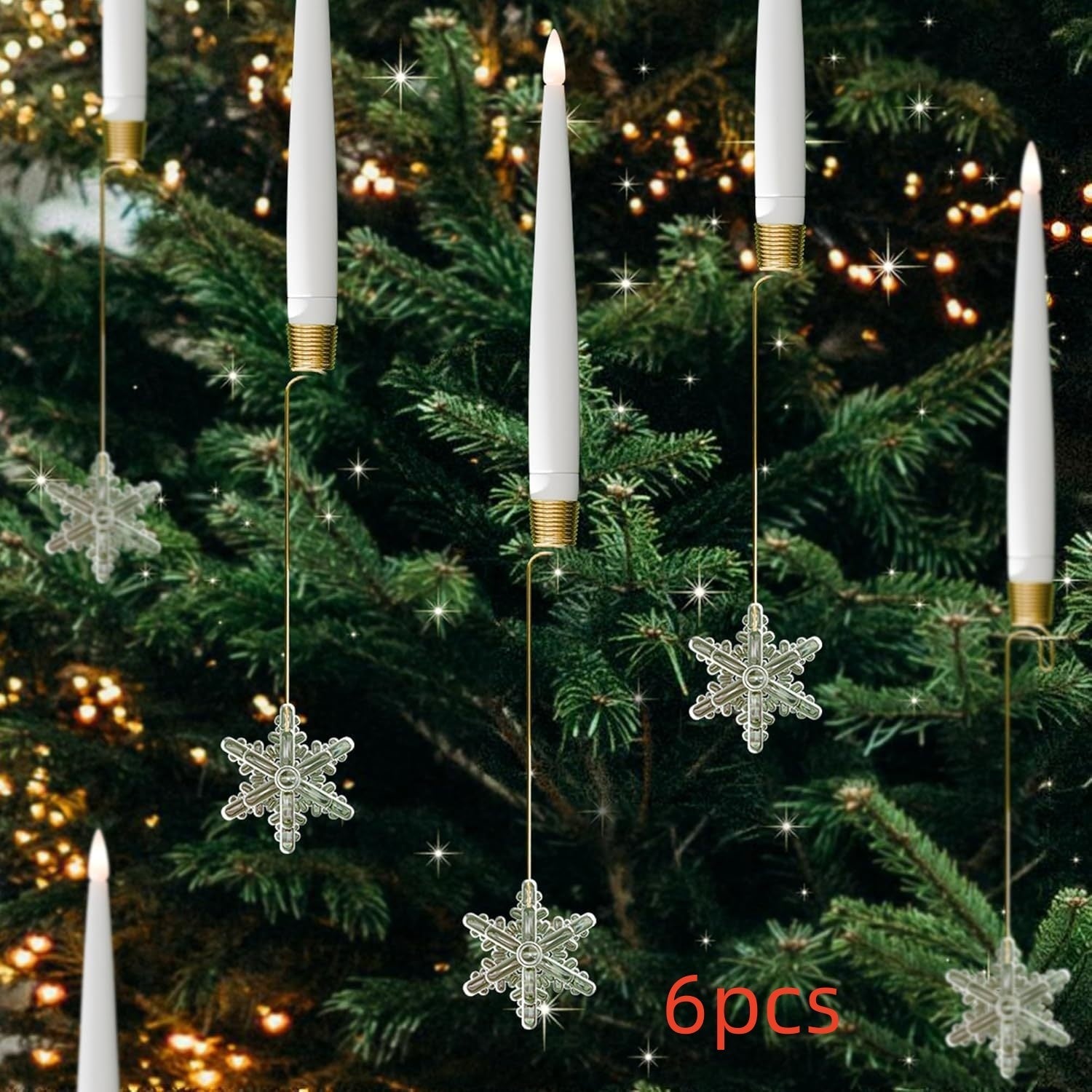 HKM-831123 LED Christmas Candle and Ornaments Set for Holiday Indoor Decorations, Includes Crystal Balls, Snowflakes, and Icicles